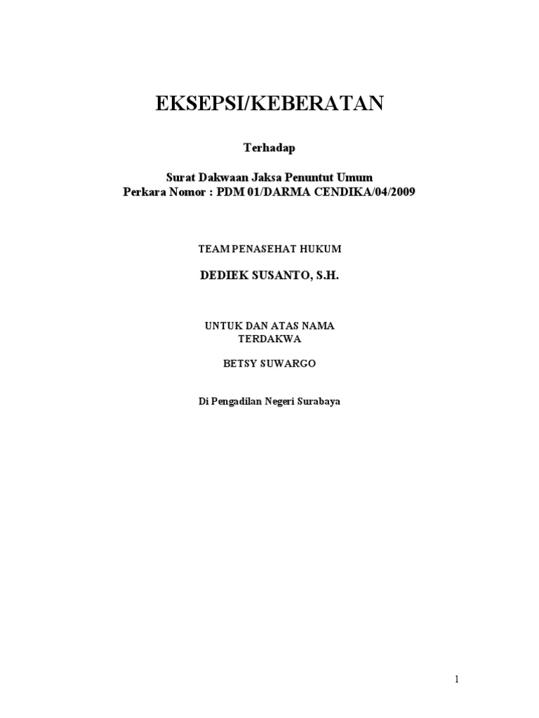 Contoh Eksepsi dalam PersidanganPerkara Pidana