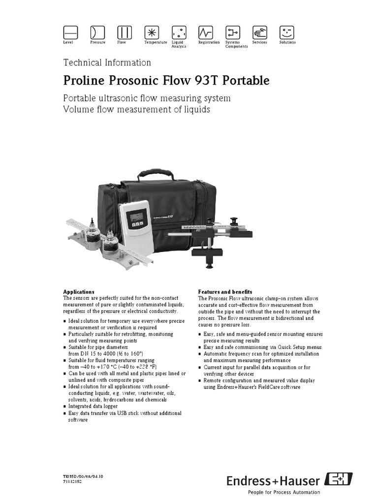 Proline Prosonic Flow 93T Portable: Technical Information | PDF | Pipe ...