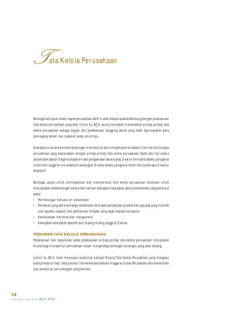 Tata Kelola Perusahaan | PDF | Karier & Perkembangan