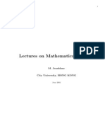 Lectures On Mathematical Finance: M. Jeanblanc City University, HONG KONG