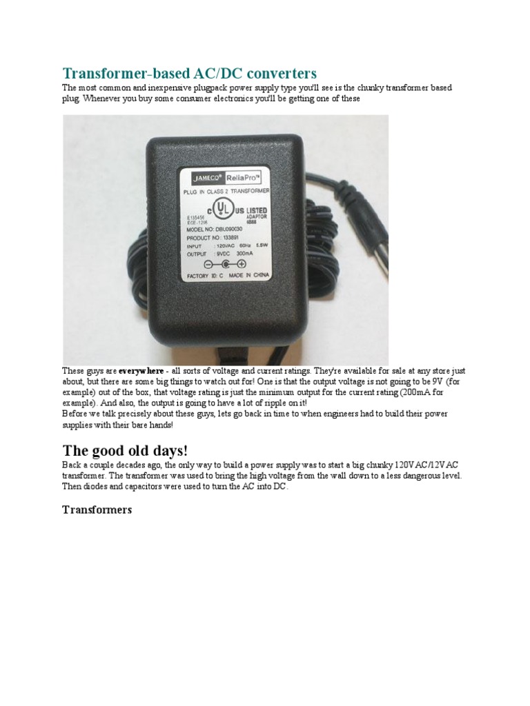Transformer-Based AC/DC Converter Guide | PDF | Rectifier | Power Supply