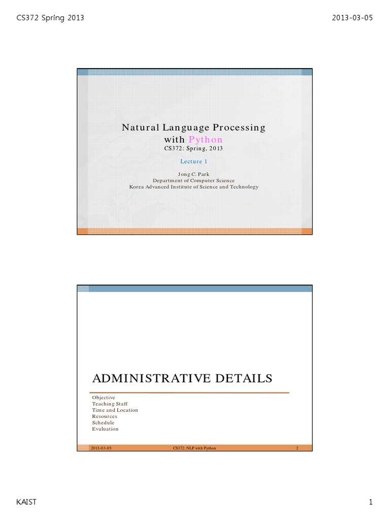 NLP Course with Python at KAIST | PDF | Python (Programming Language ...