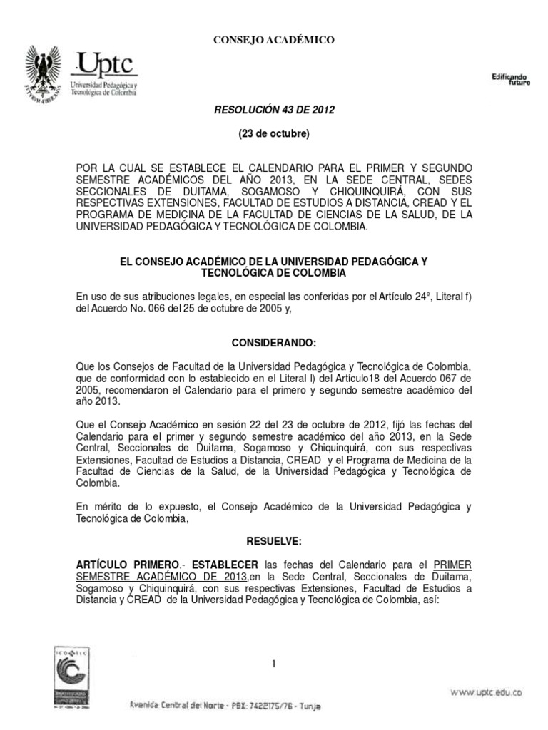 Calendario Académico Uptc 2013 PDF