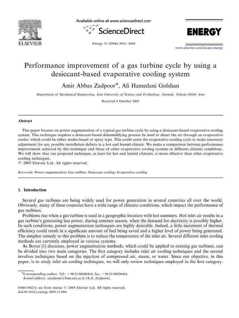 Desiccant Cooling for Gas Turbine Efficiency | PDF | Refrigeration ...