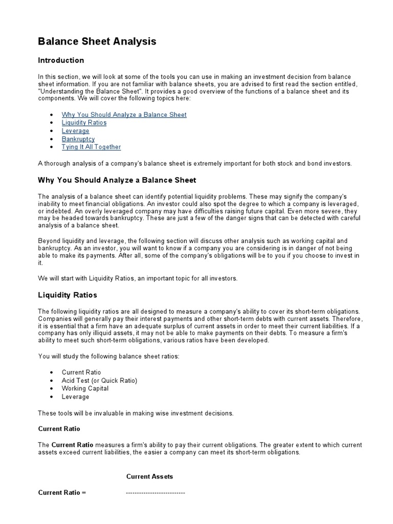 Balance Sheet Analysis PDF Leverage (Finance) Bonds (Finance)