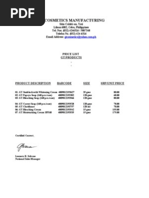 Price List Gt Products