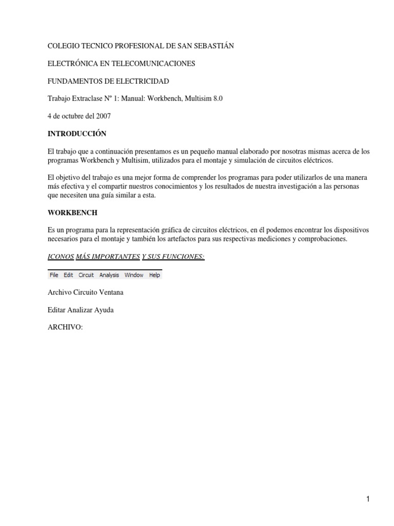 Manual De Workbench Y Multisim 8 0 Pdf Transistor Ingeniería
