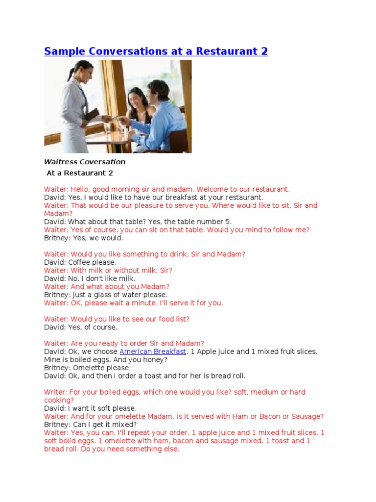 Restaurant Conversation Examples | PDF | Waiting Staff | Restaurants