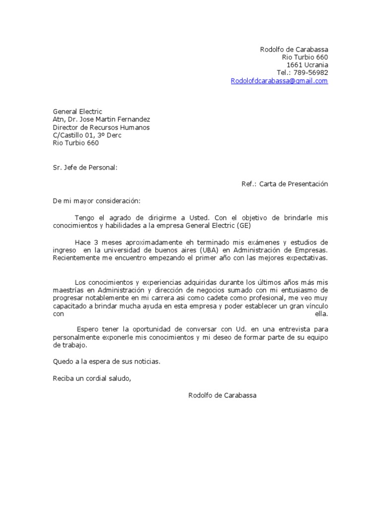 Carta de Presentación