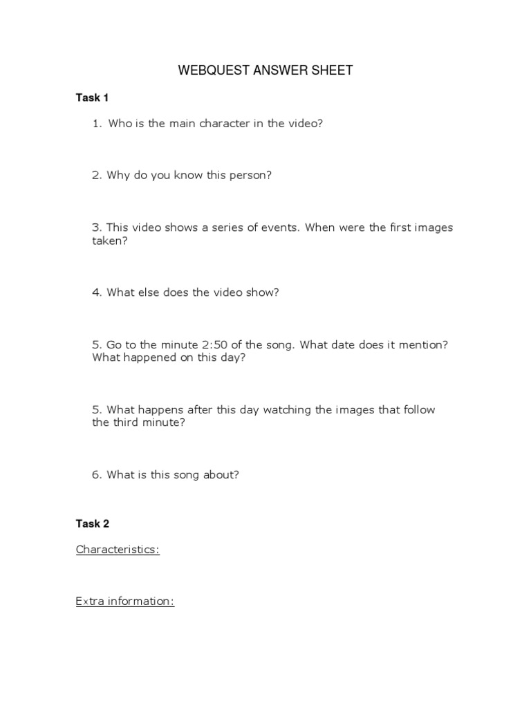 WebQuest Answer Sheet Guide | PDF | Politics | Games & Activities