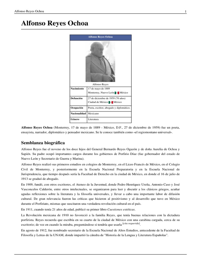 Biografía de Alfonso Reyes Ochoa | PDF | Poesía