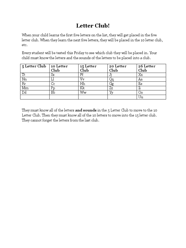 Letter and Word Club | PDF