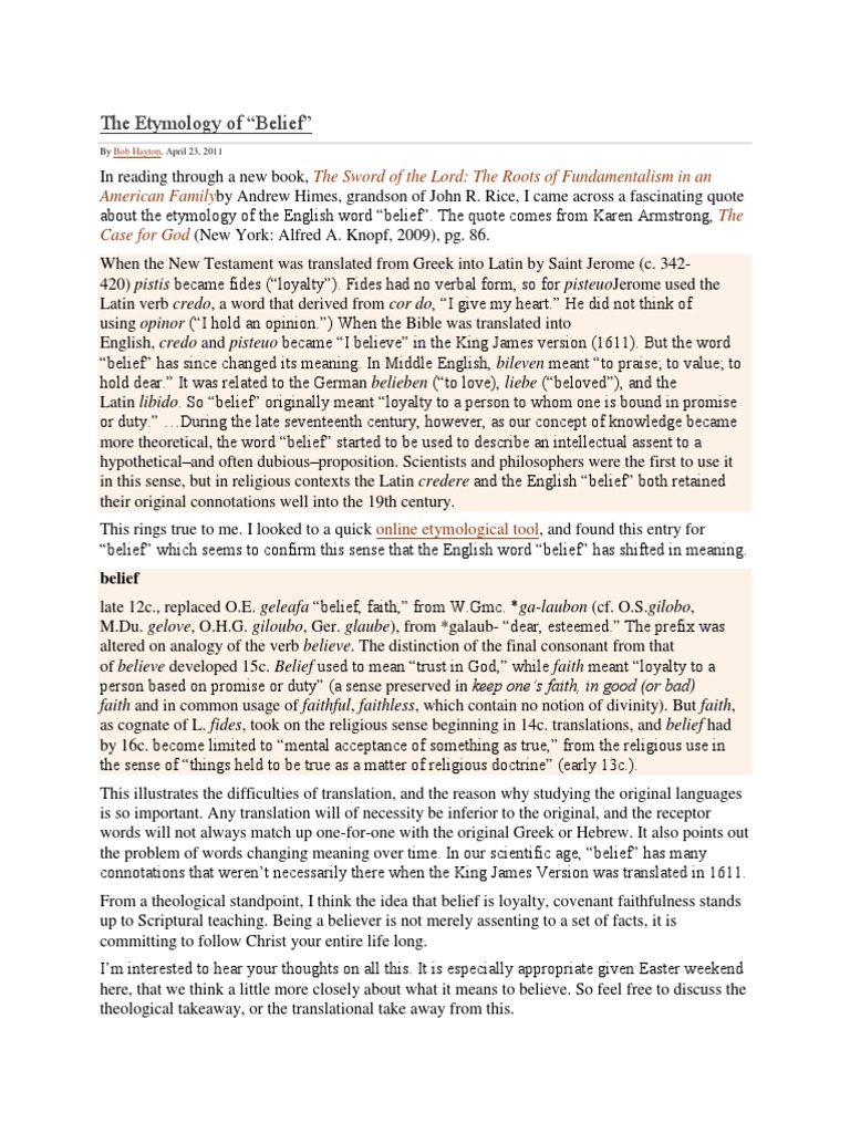 The Etymology of Belief. PDF Faith Translations