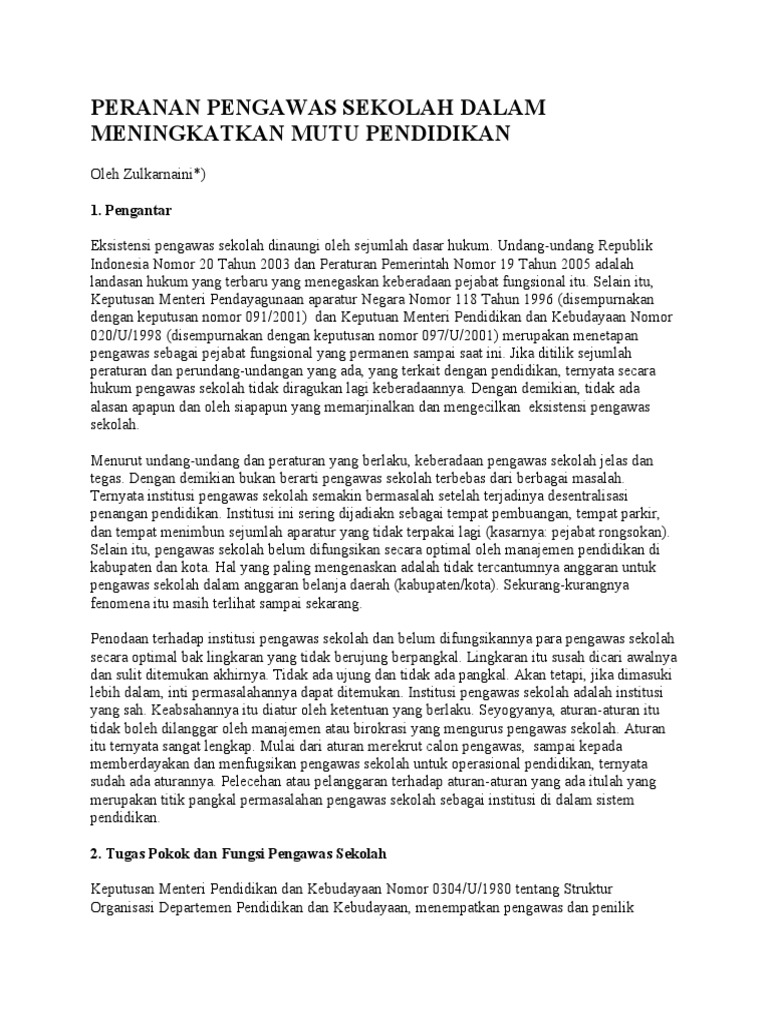Makalah Peranan Pengawas Sekolah Dalam Meningkatkan Mutu Pendidikan Pdf