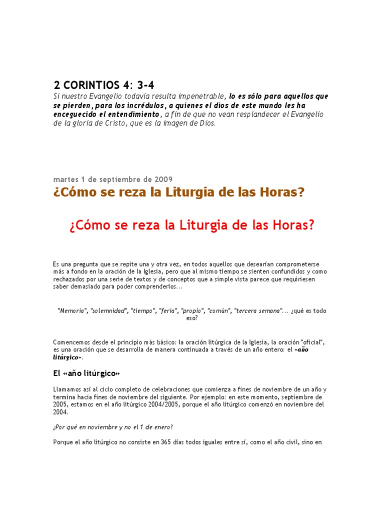 Cómo Se Reza La Liturgia De Las Horas Pdf Año Litúrgico