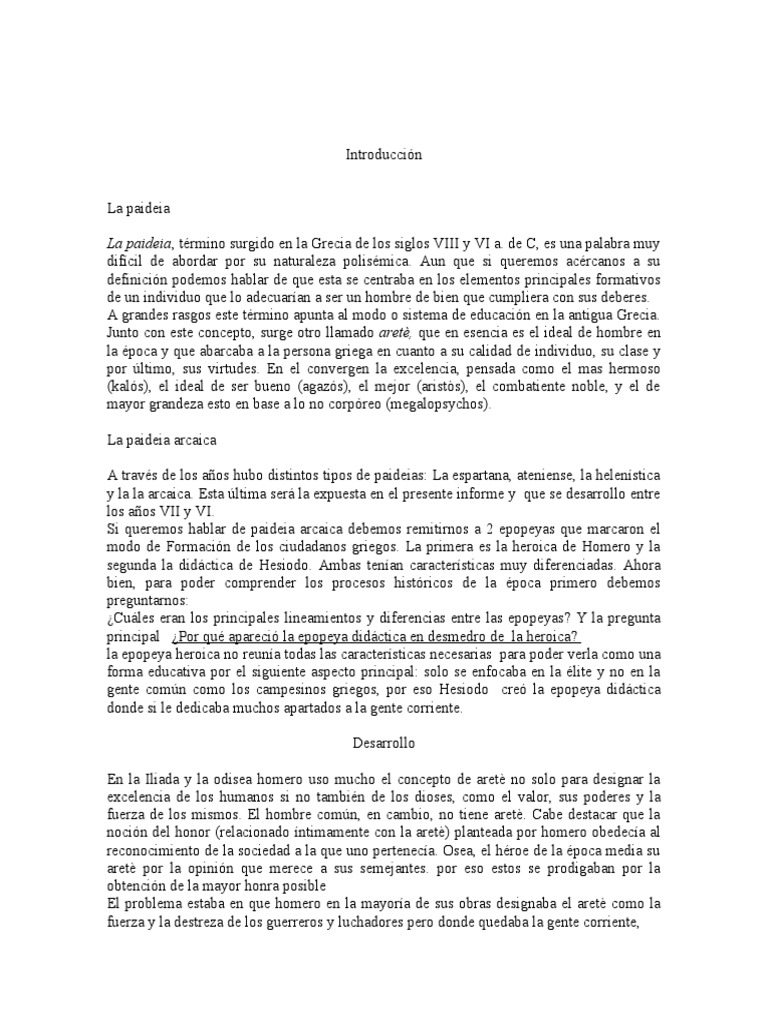 Paideia Arcaica en la Educación Griega | PDF | Homero | Antigua Grecia