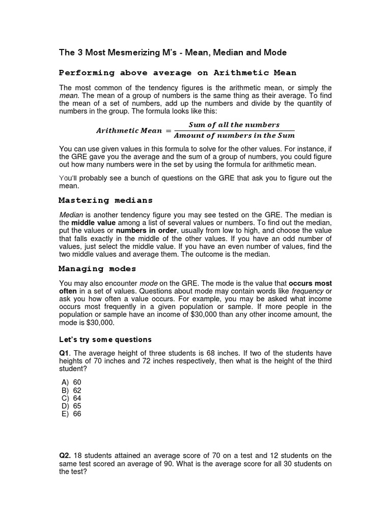 GRE Average | PDF | Arithmetic Mean | Probability