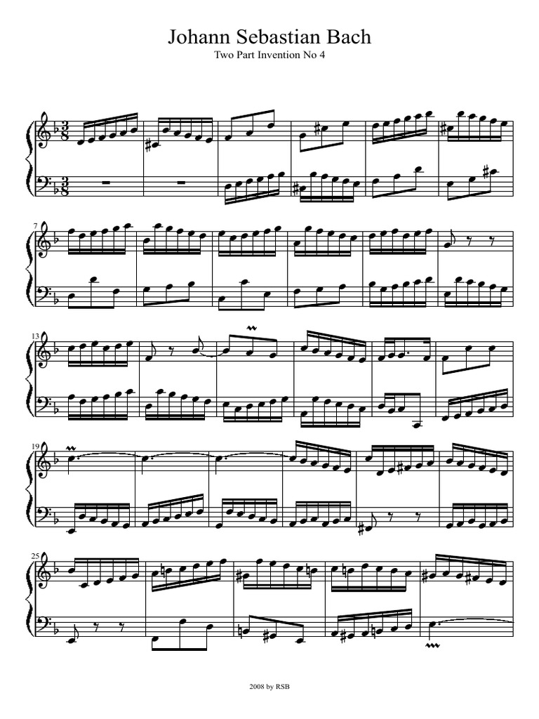 Bach Invention 4 In D | Bach: Invention 4 in D minor (newer version ...