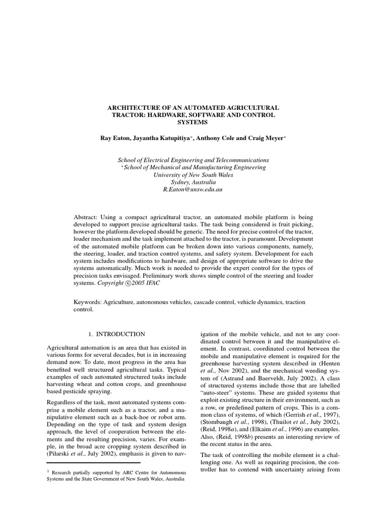 Automated Agricultural Tractors | PDF | Tractor | Control System
