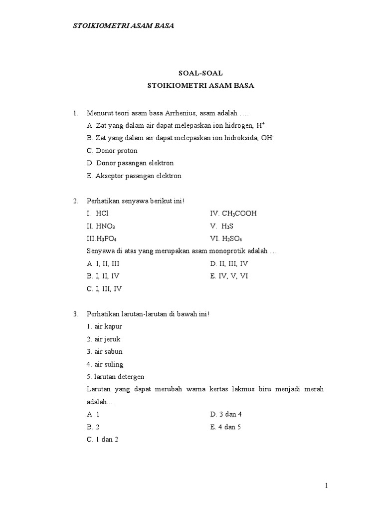 Soal Asam Basa Dan Stoikiometri Larutan PDF