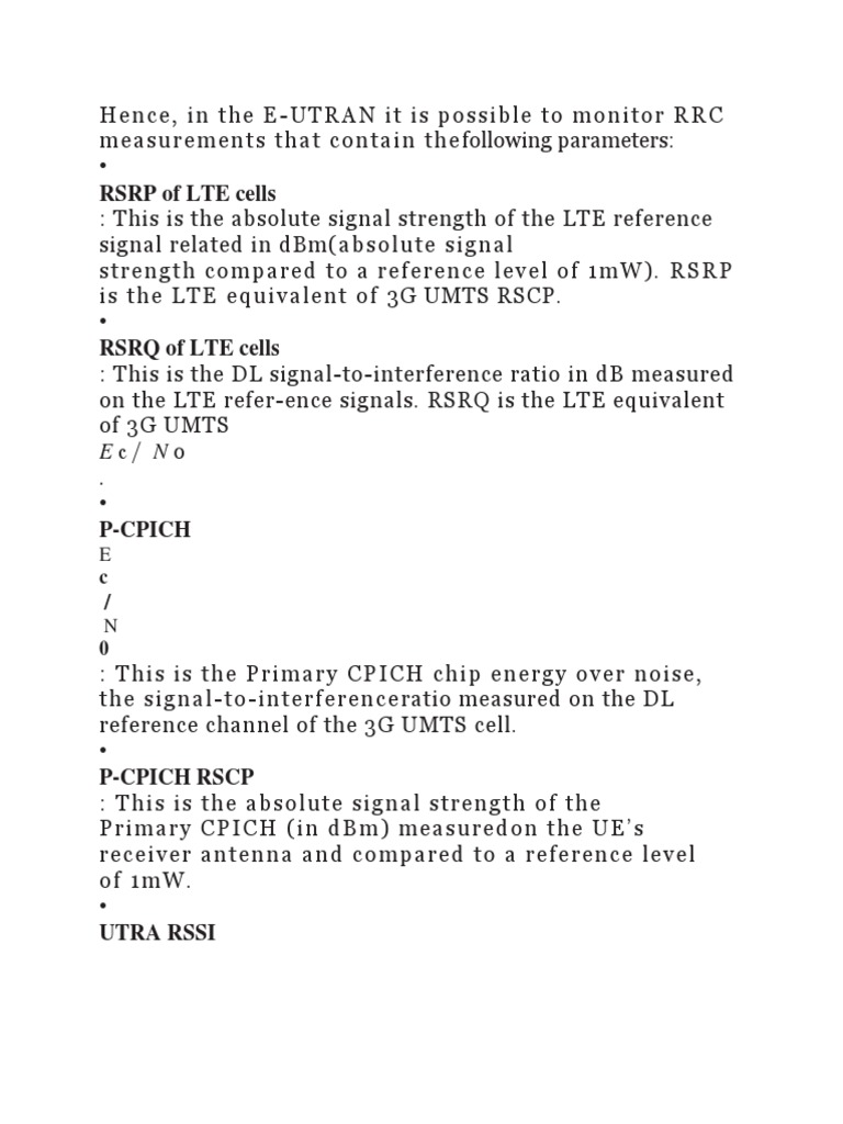 LTE and UMTS Signal Measurement Parameters | PDF