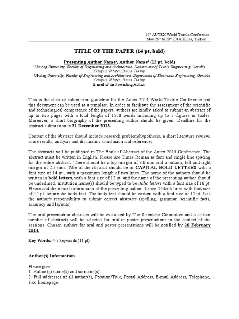 Uludag University Conference Abstract Guide | PDF | Abstract (Summary ...