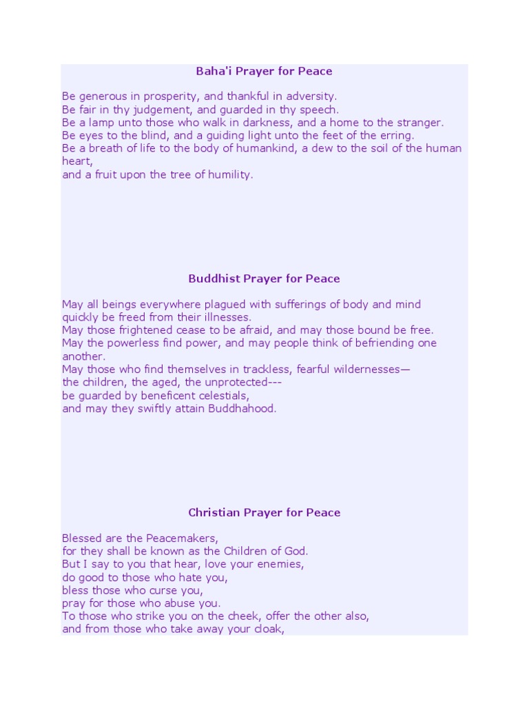 Baha I Prayer For Peace Pdf Peace Prayer