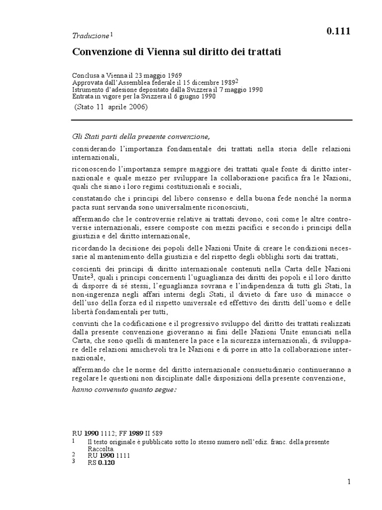 Convenzione Di Vienna Diritto Trattati 1969