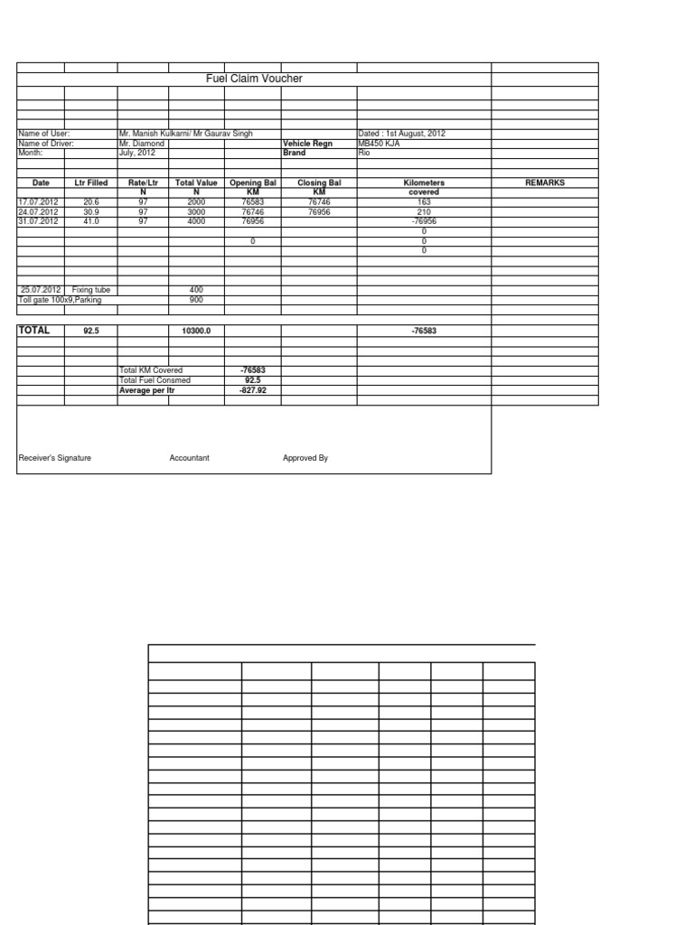 Fuel Claim Format PDF