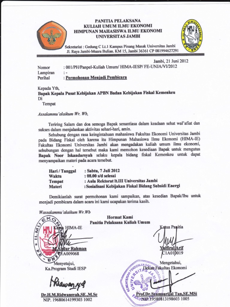 Surat Permohonan Pembicara