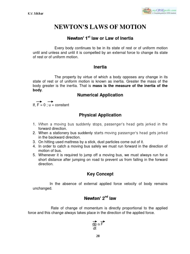 Newtons Law of Motion For Class 11 | PDF