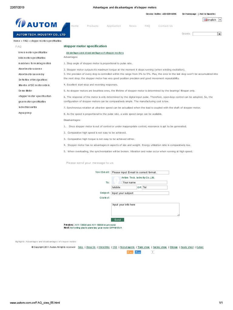 Advantages and Disadvantages of Stepper Motors PDF Electric Motor