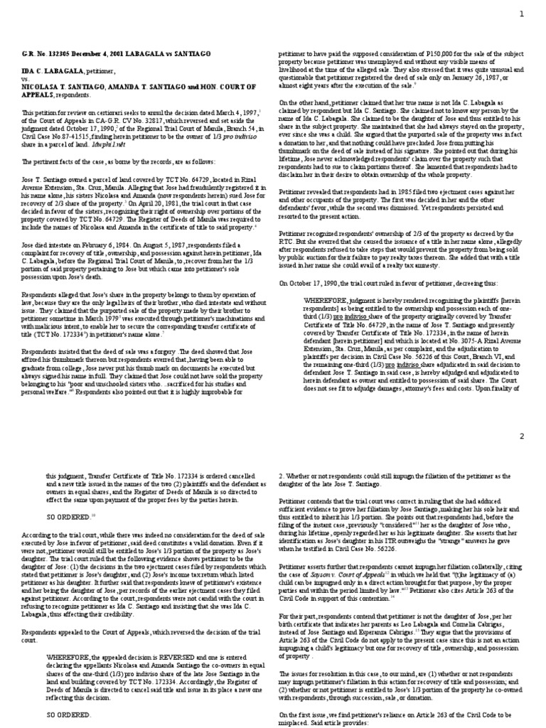 Labagala vs Santiago Land Ownership Case | PDF | Baptism | Lawsuit