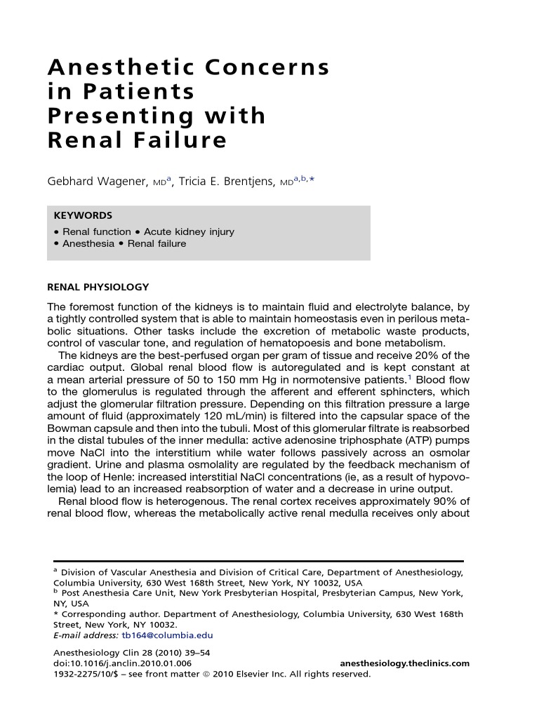 Anesthesia Risks in Renal Failure Patients | PDF | Renal Function | Kidney