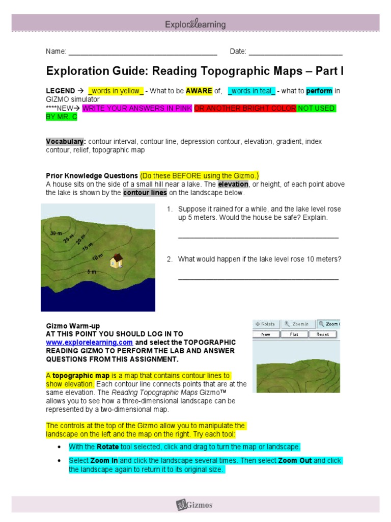 Reading Topographic Maps Gizmo Gizmo - Reading - Topo - Maps - Part 1 | Pdf | Contour Line | Elevation