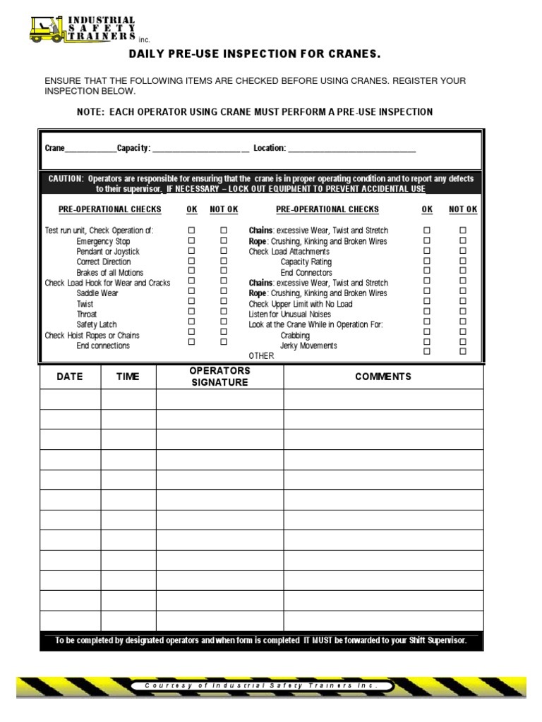 IST-Crane Safety Daily Check Sheet | PDF