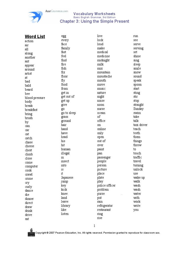 Word List: Chapter 3: Using The Simple Present | PDF