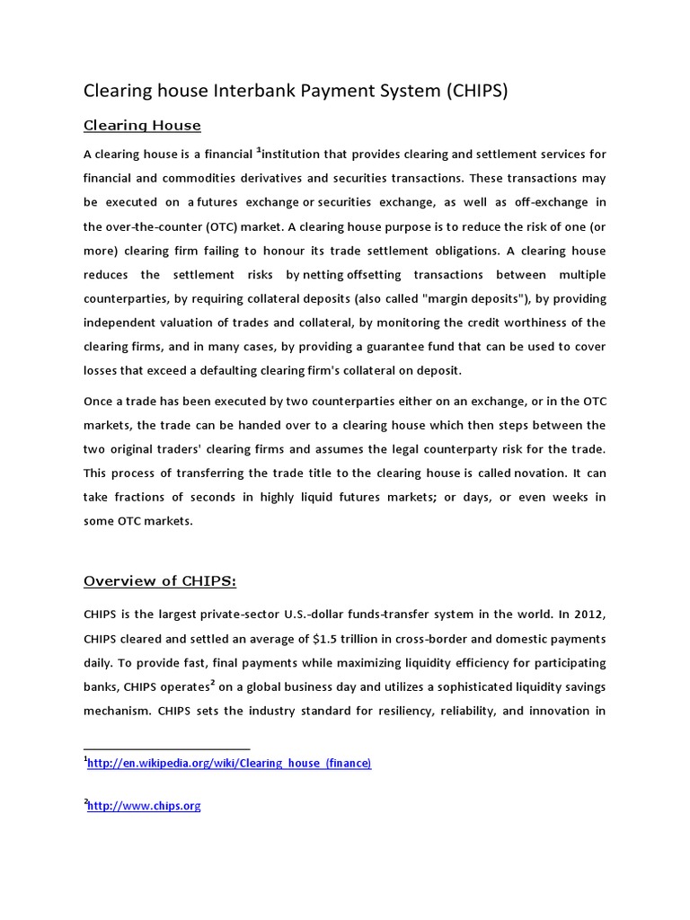 Clearing House Interbank Payment System | PDF | Clearing House (Finance ...