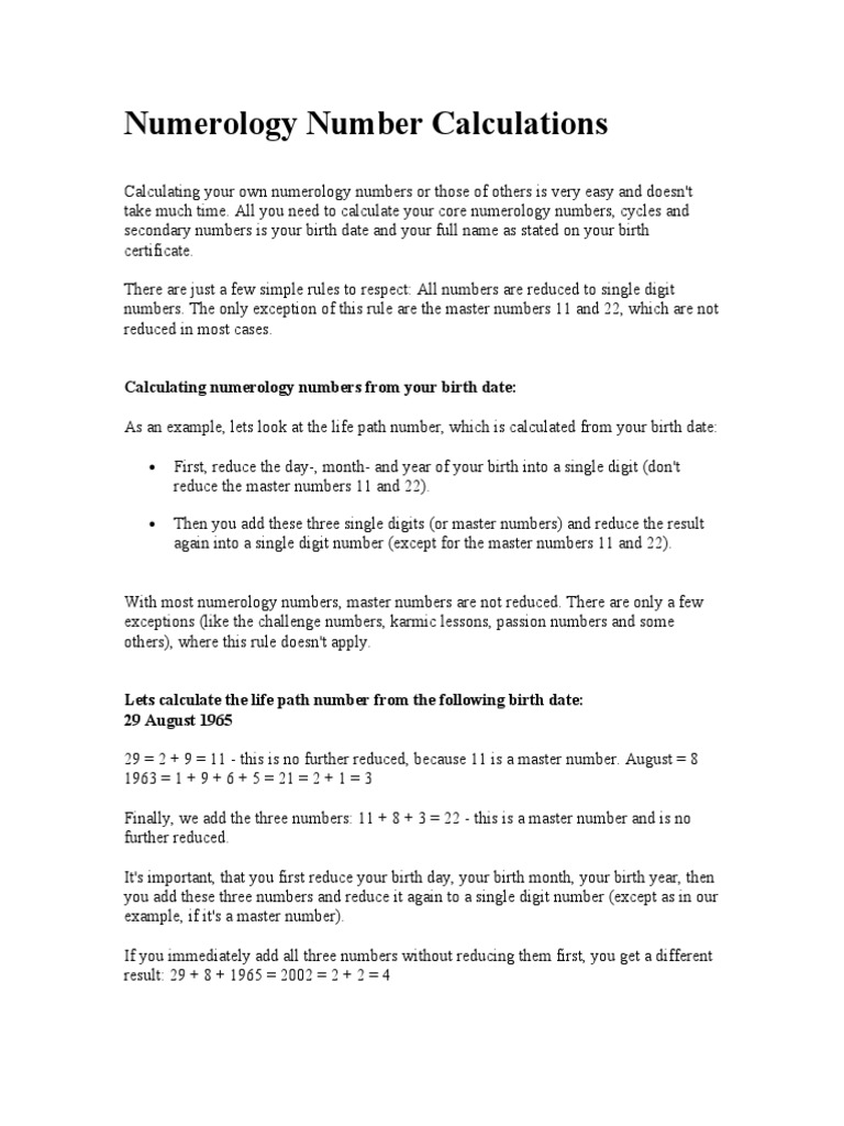 Numerology Number Calculations | PDF | Teaching Methods & Materials