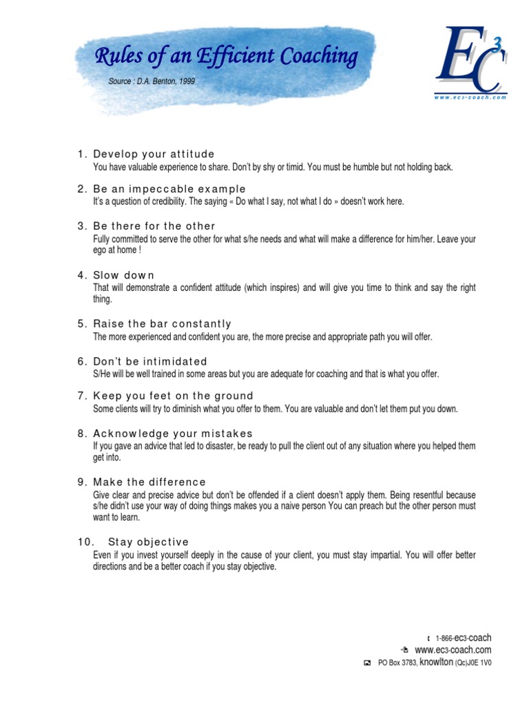 10 Rules Efficient Coaching | PDF | Career & Growth | Self-Improvement