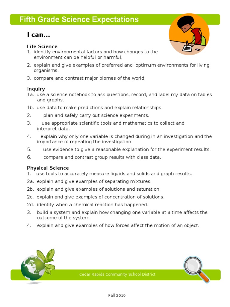 Class 5 Science Learning Goals | PDF