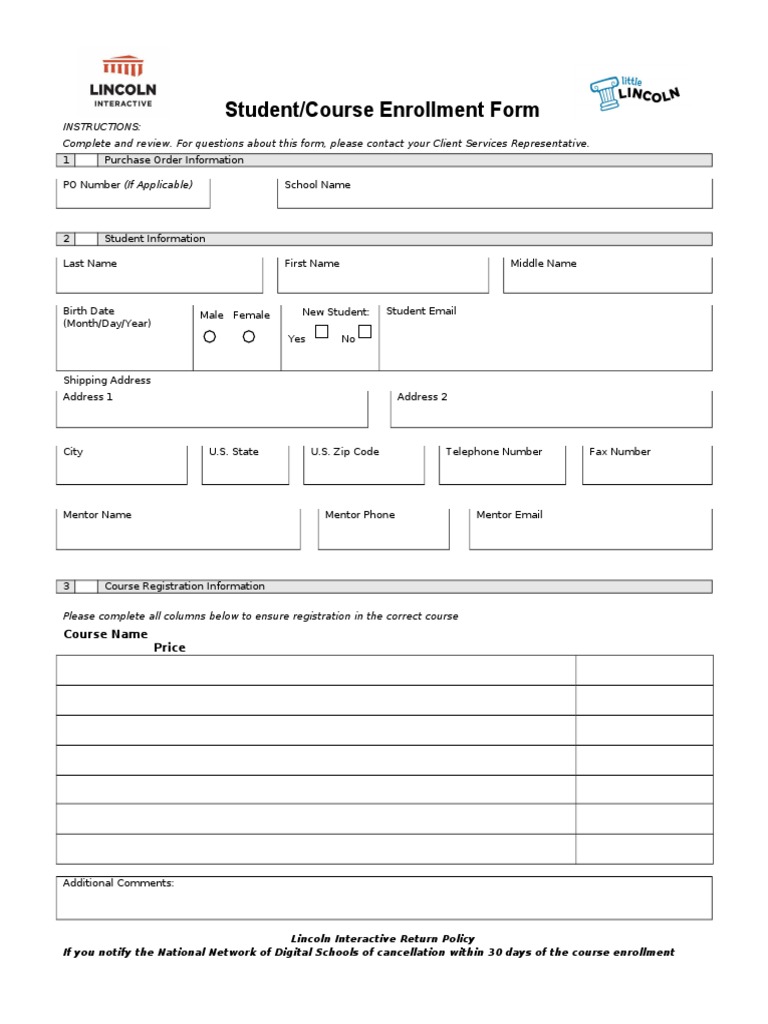 2013-14 Lincoln Interactive Enrollment Form | PDF | Career & Growth