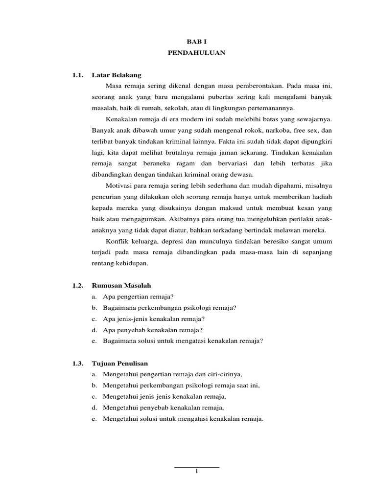Karya Tulis Ilmiah Kenakalan Remaja
