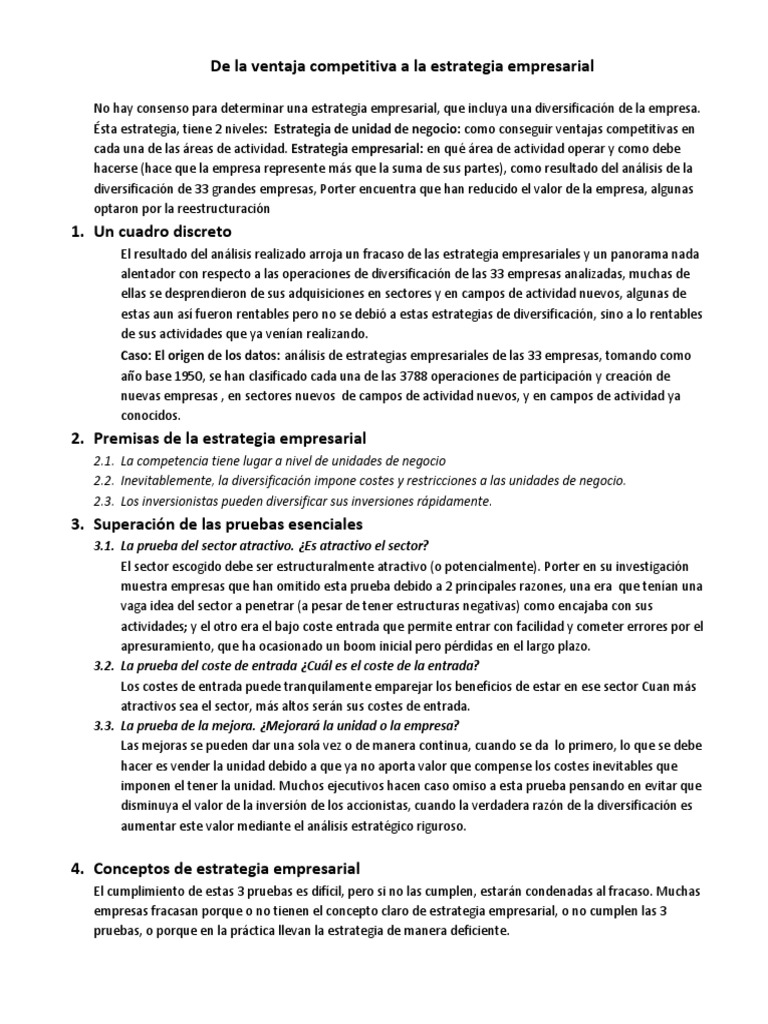 De La Ventaja Competitiva A La Estrategia Empresarial | PDF | Ventaja ...