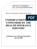 Underpayments To Consumers by The Health Insurance Industry