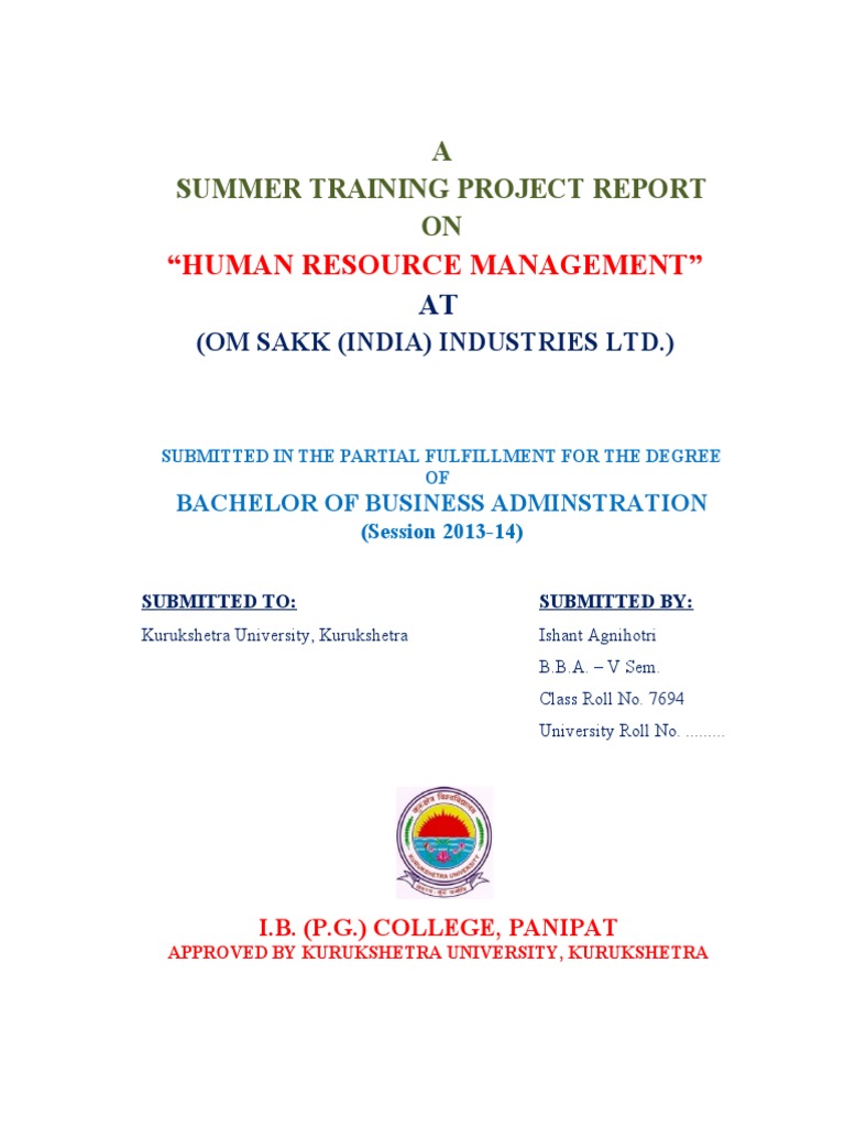 HRM Project Report at Om Sakk Industries | PDF | Human Resource ...