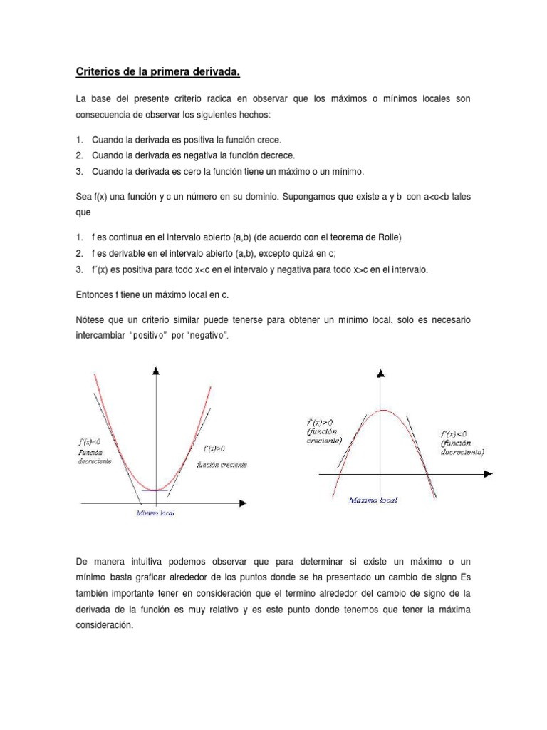 Primera Segunda y Tercero Criterios de Las Derivadas | PDF | Máximos y  mínimos | Derivado