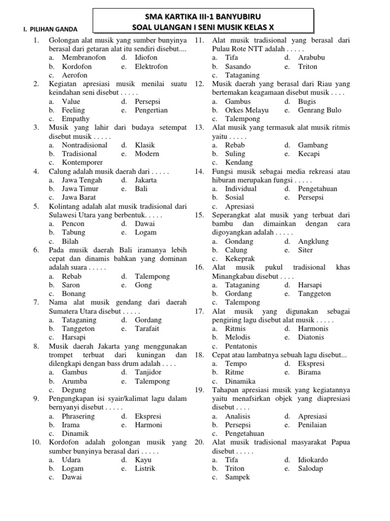 Contoh Soal Pai Kelas 10 Semester 2 Beserta Jawabannya Pilihan Ganda