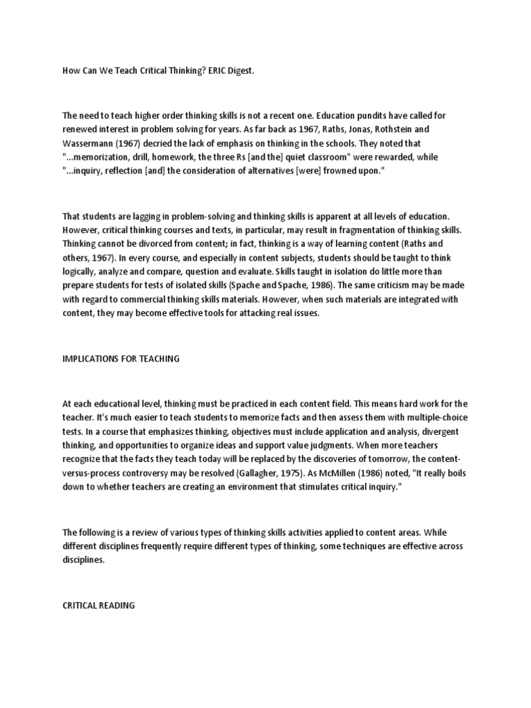 Teaching Critical Thinking in Education | PDF