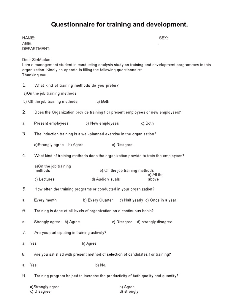 Training and Development Survey Questionnaire | PDF | Employment | Business